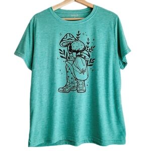 🍒 Mushrooms & Cowboy Boots Crewneck Short Sleeve T-Shirt Blue Green Sz 3X